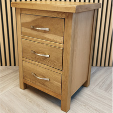 Oak 3 Drawer Bedside Table –