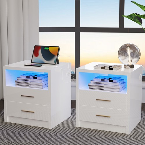 Led bedside table drawers - bedside,