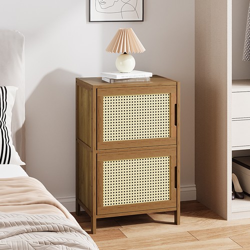 Slim wood bedside table - slim, rattan