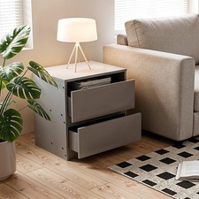 2 Drawers Grey Wooden Bedside